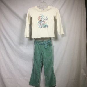 Old Navy Girls Cream Top & Green Velvet Pants Set